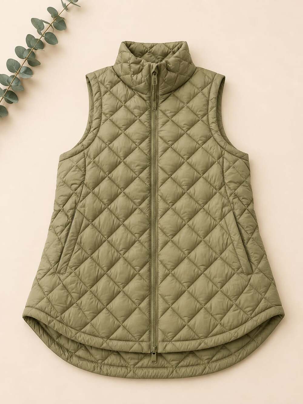 Athleta Whisper Featherless Puffer Vest Olive Green Size S (k)